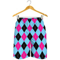 Blue Pink And Black Argyle Pattern Print Men's Shorts