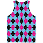 Blue Pink And Black Argyle Pattern Print Men's Tank Top