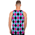 Blue Pink And Black Argyle Pattern Print Men's Tank Top