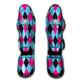 Blue Pink And Black Argyle Pattern Print Muay Thai Shin Guards
