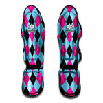 Blue Pink And Black Argyle Pattern Print Muay Thai Shin Guard