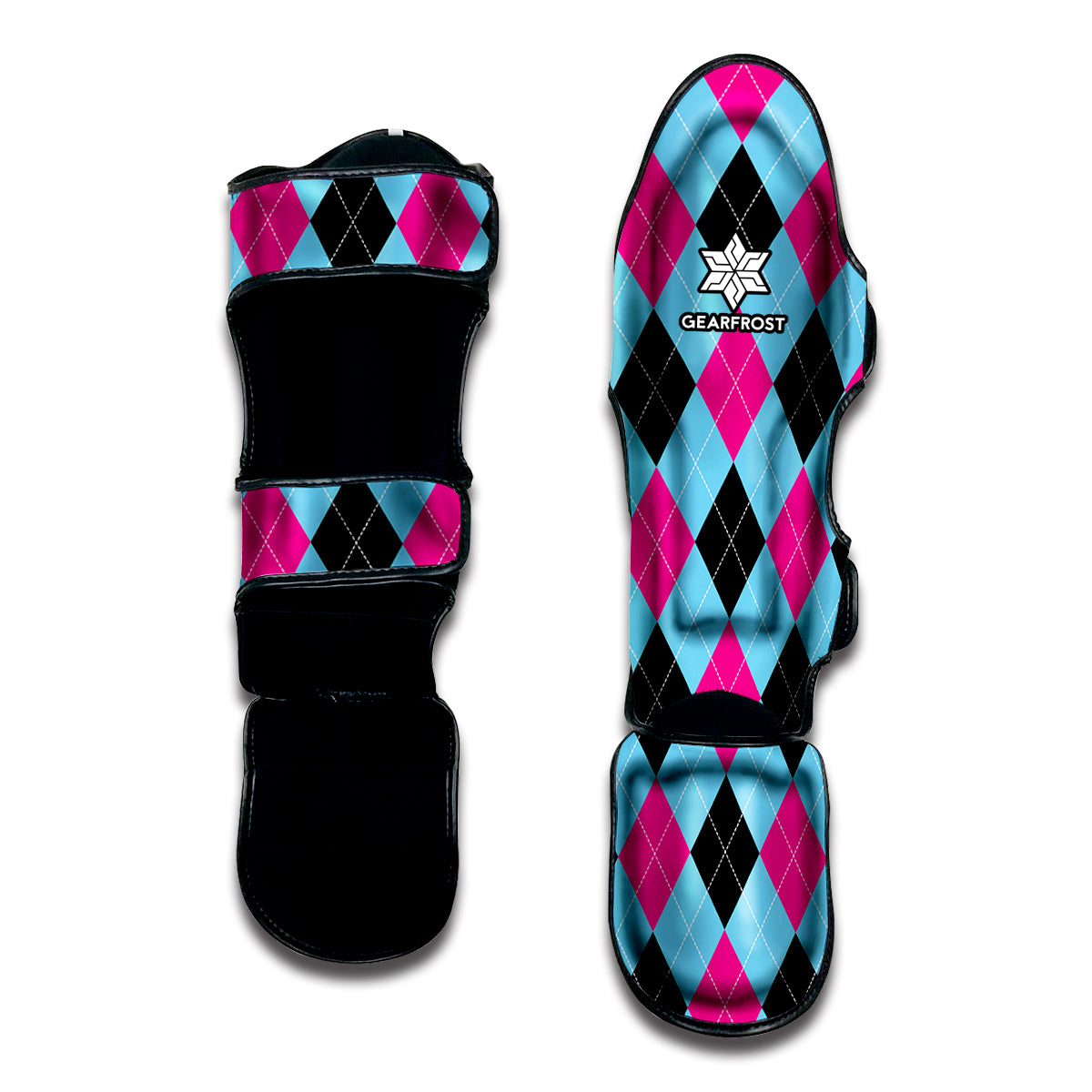 Blue Pink And Black Argyle Pattern Print Muay Thai Shin Guard