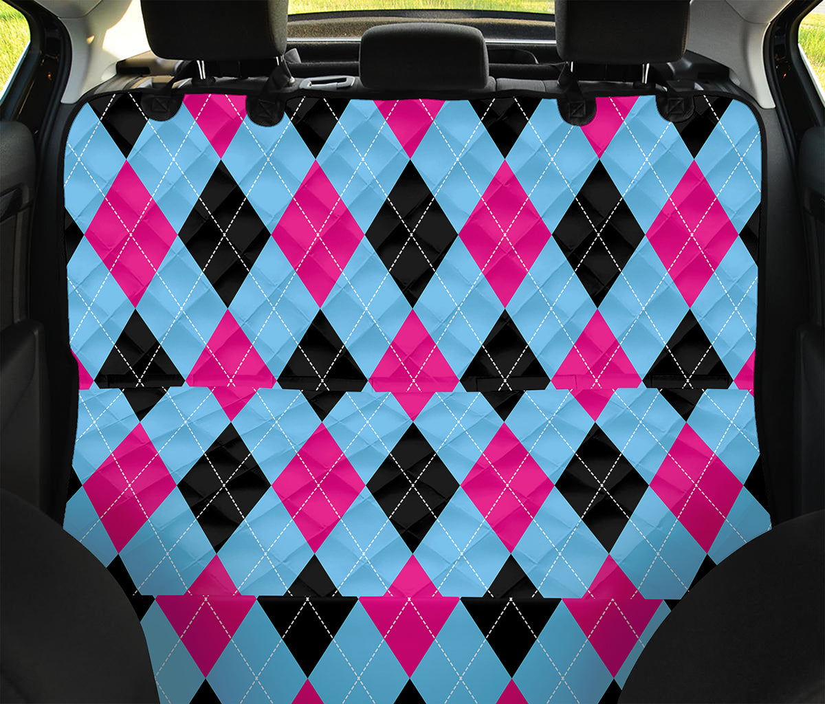 Blue Pink And Black Argyle Pattern Print Pet Car Back Seat Cover