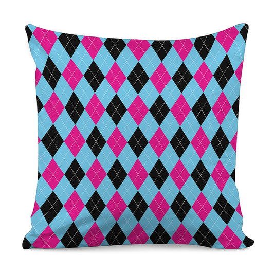 Blue Pink And Black Argyle Pattern Print Pillow Cover