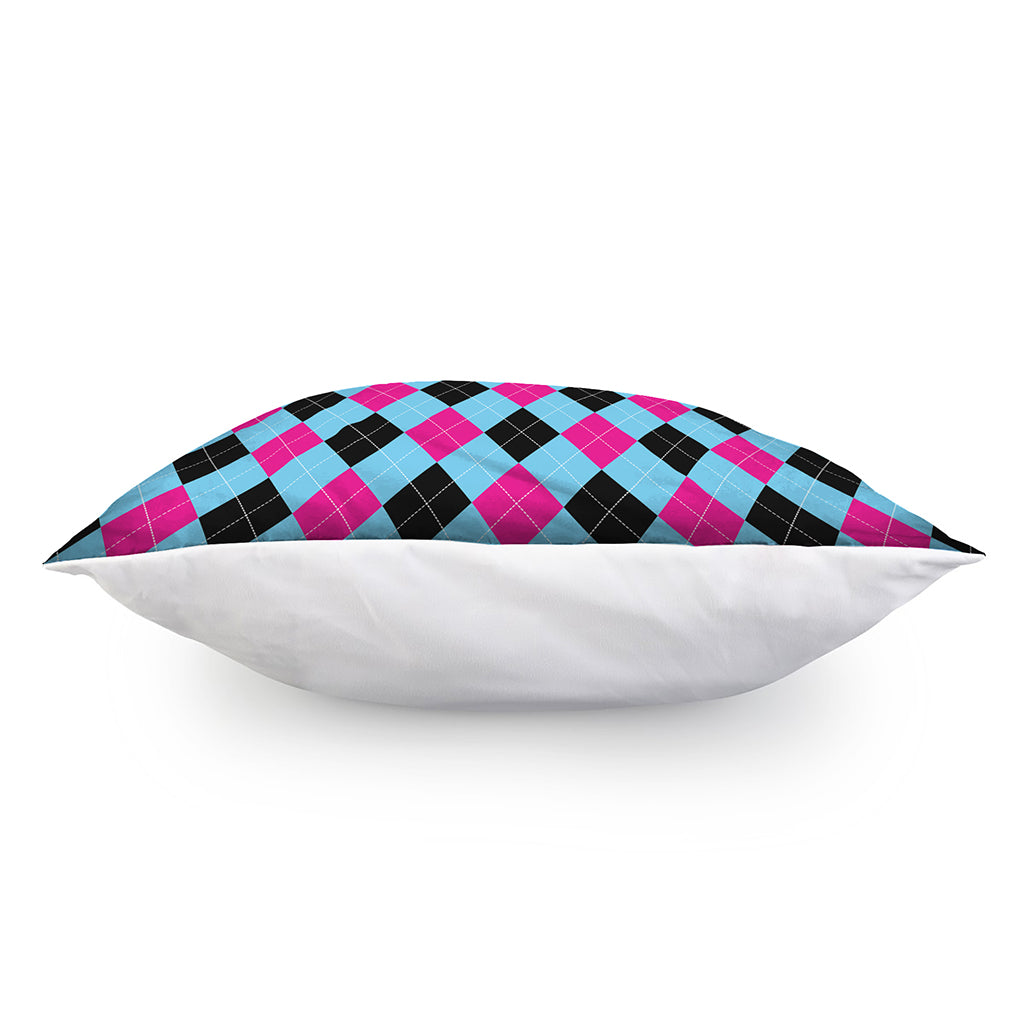 Blue Pink And Black Argyle Pattern Print Pillow Cover