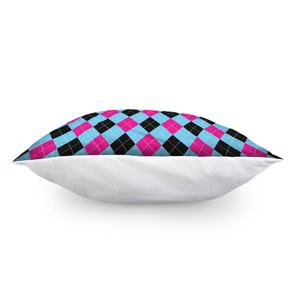 Blue Pink And Black Argyle Pattern Print Pillow Cover