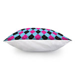 Blue Pink And Black Argyle Pattern Print Pillow Cover