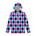 Blue Pink And Black Argyle Pattern Print Pullover Hoodie