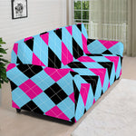 Blue Pink And Black Argyle Pattern Print Sofa Cover