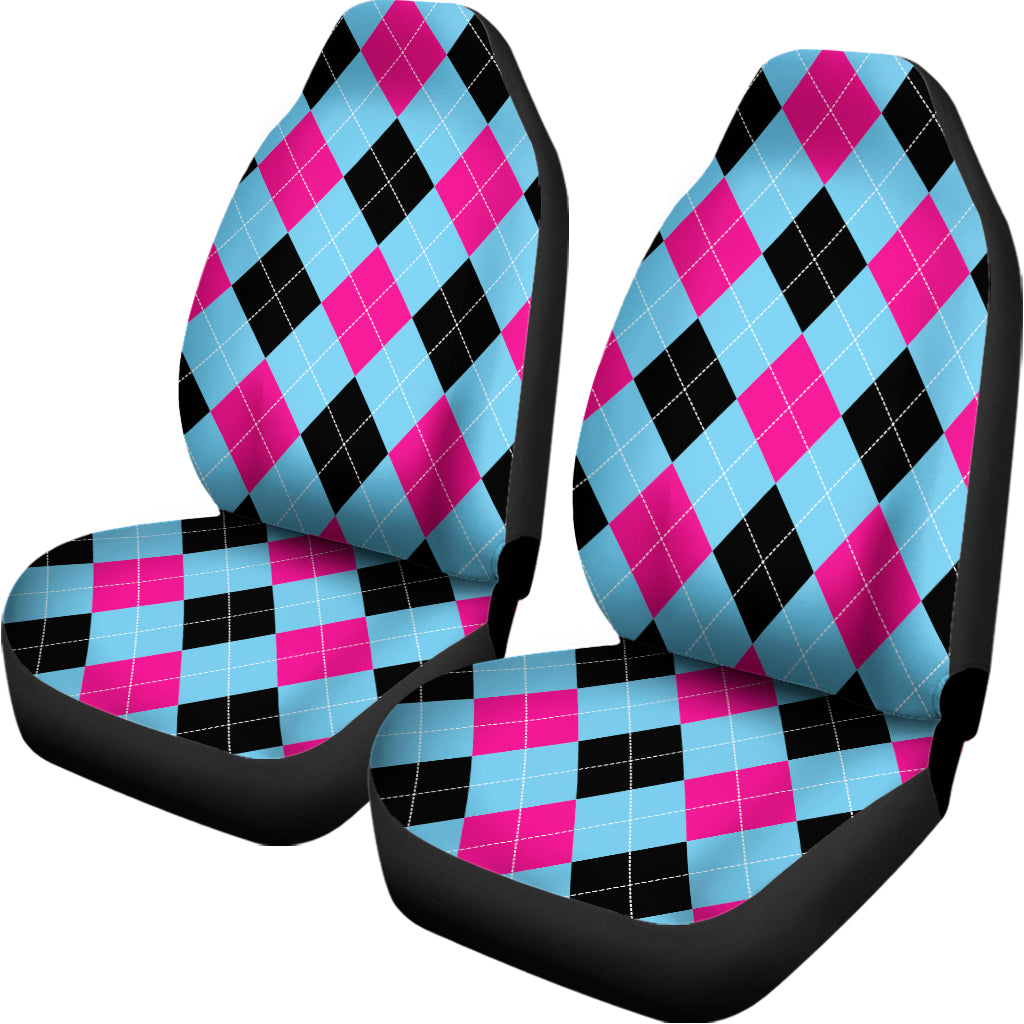 Blue Pink And Black Argyle Pattern Print Universal Fit Car Seat Covers