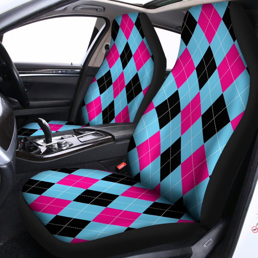 Blue Pink And Black Argyle Pattern Print Universal Fit Car Seat Covers