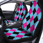 Blue Pink And Black Argyle Pattern Print Universal Fit Car Seat Covers