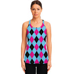 Blue Pink And Black Argyle Pattern Print Women's Racerback Tank Top