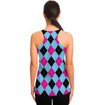 Blue Pink And Black Argyle Pattern Print Women's Racerback Tank Top