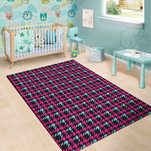 Blue Pink And Black Houndstooth Print Area Rug