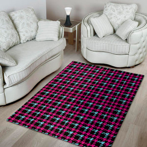 Blue Pink And Black Houndstooth Print Area Rug