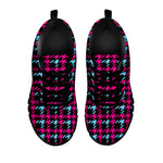 Blue Pink And Black Houndstooth Print Black Sneakers