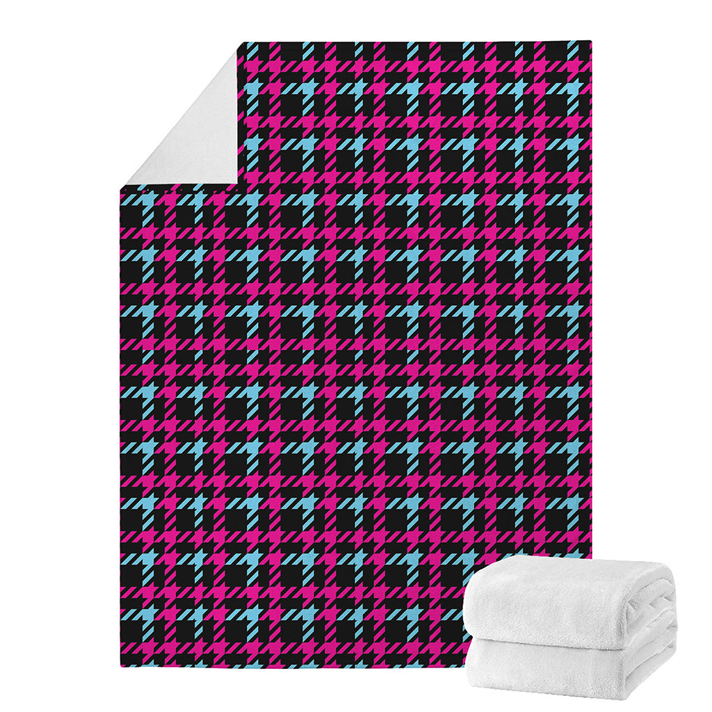 Blue Pink And Black Houndstooth Print Blanket