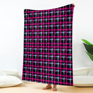 Blue Pink And Black Houndstooth Print Blanket