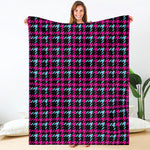 Blue Pink And Black Houndstooth Print Blanket