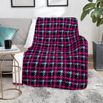 Blue Pink And Black Houndstooth Print Blanket