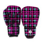 Blue Pink And Black Houndstooth Print Boxing Gloves