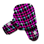 Blue Pink And Black Houndstooth Print Boxing Gloves