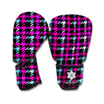 Blue Pink And Black Houndstooth Print Boxing Gloves