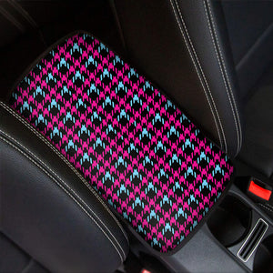 Blue Pink And Black Houndstooth Print Car Center Console Cover