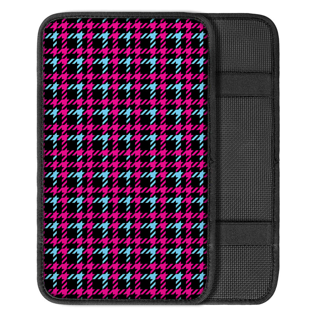 Blue Pink And Black Houndstooth Print Car Center Console Cover