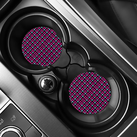 Blue Pink And Black Houndstooth Print Car Coasters