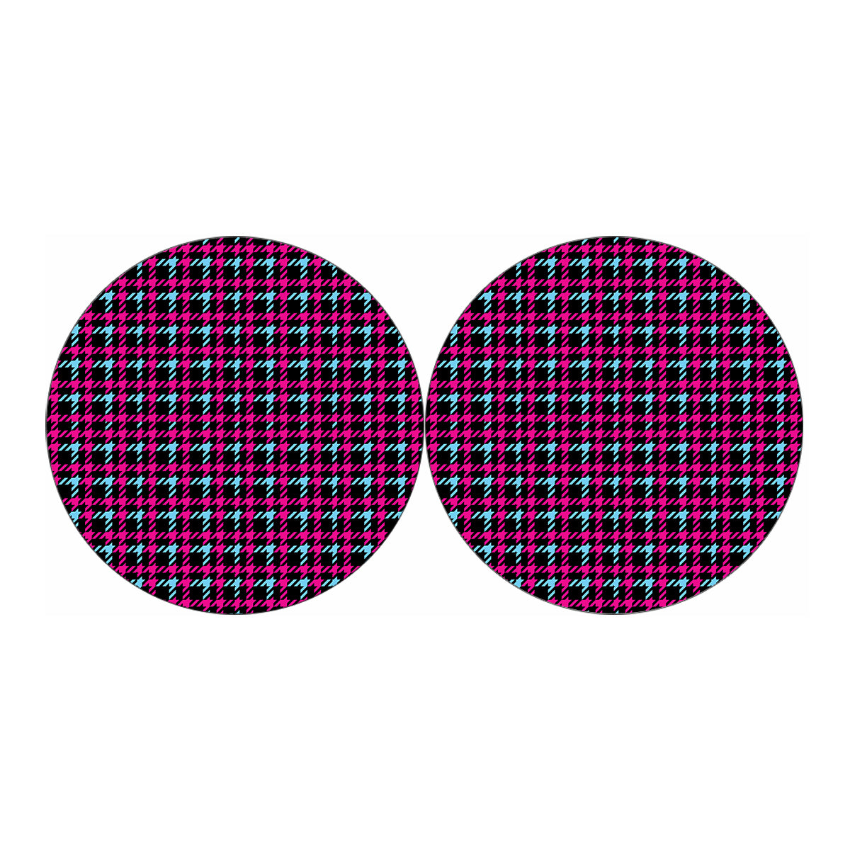 Blue Pink And Black Houndstooth Print Car Coasters