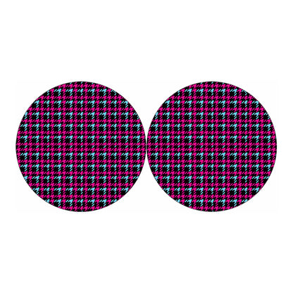 Blue Pink And Black Houndstooth Print Car Coasters