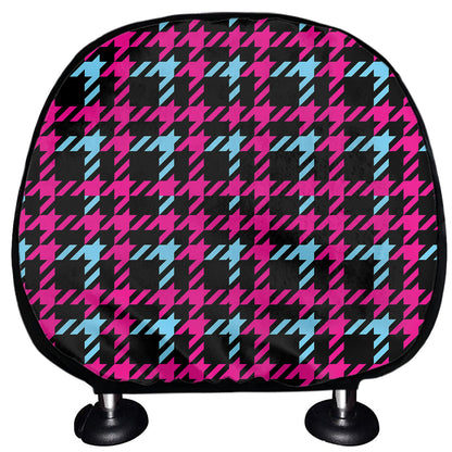 Blue Pink And Black Houndstooth Print Car Headrest Covers