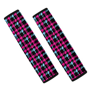 Blue Pink And Black Houndstooth Print Car Seat Belt Covers