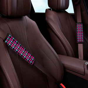 Blue Pink And Black Houndstooth Print Car Seat Belt Covers