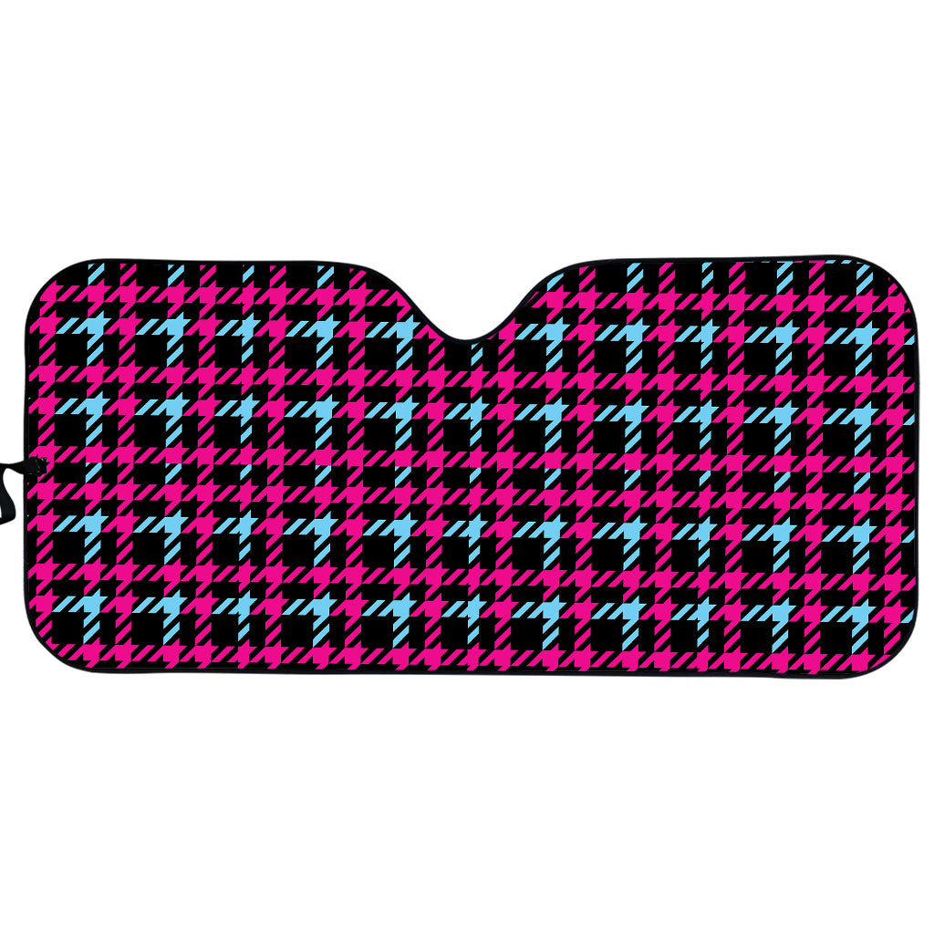 Blue Pink And Black Houndstooth Print Car Sun Shade
