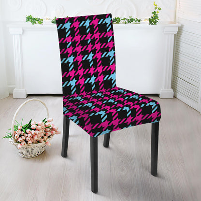 Blue Pink And Black Houndstooth Print Dining Chair Slipcover