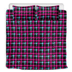 Blue Pink And Black Houndstooth Print Duvet Cover Bedding Set