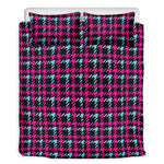 Blue Pink And Black Houndstooth Print Duvet Cover Bedding Set
