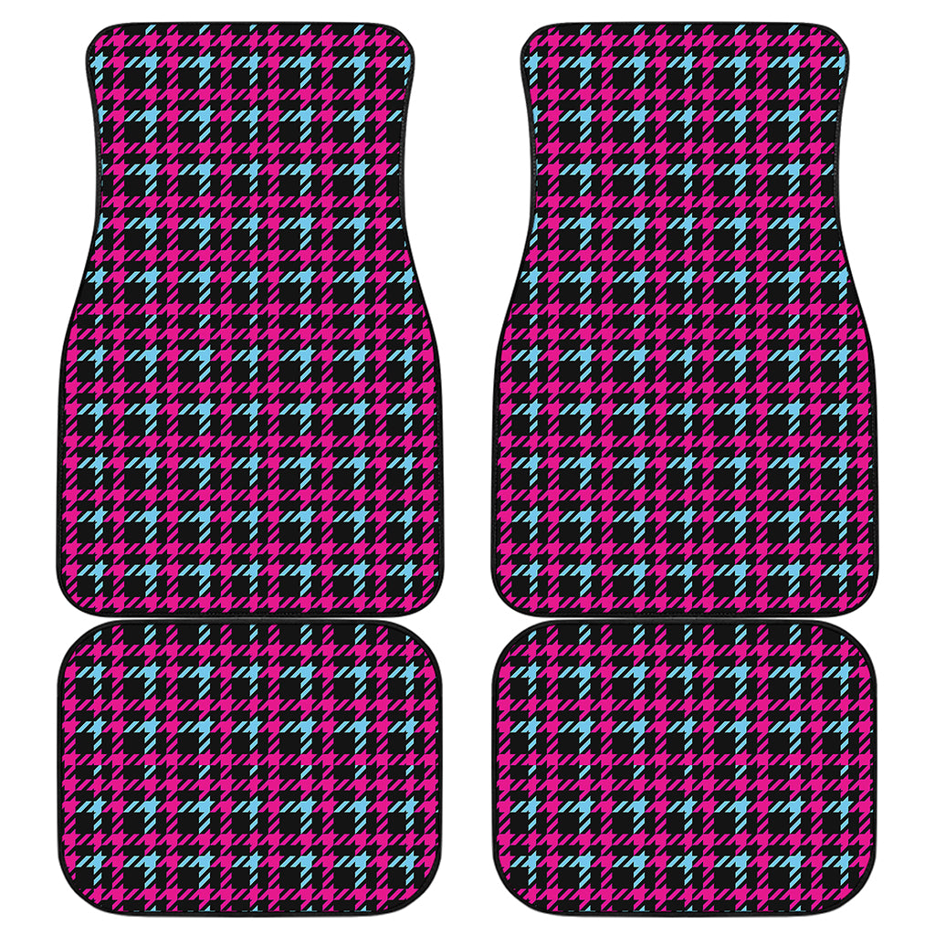 Blue Pink And Black Houndstooth Print Front and Back Car Floor Mats