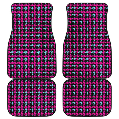 Blue Pink And Black Houndstooth Print Front and Back Car Floor Mats
