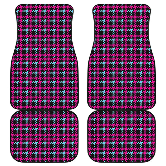 Blue Pink And Black Houndstooth Print Front and Back Car Floor Mats