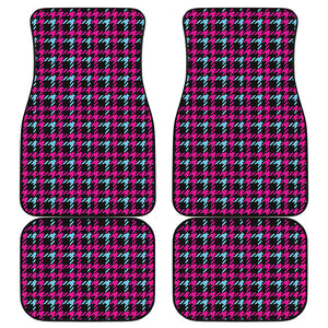 Blue Pink And Black Houndstooth Print Front and Back Car Floor Mats