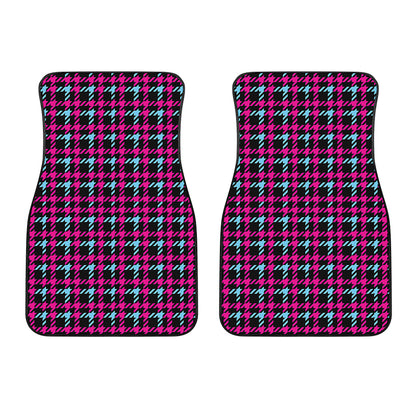 Blue Pink And Black Houndstooth Print Front Car Floor Mats