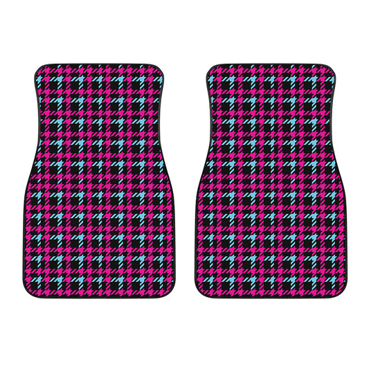 Blue Pink And Black Houndstooth Print Front Car Floor Mats