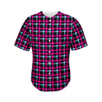 Blue Pink And Black Houndstooth Print Men's Baseball Jersey