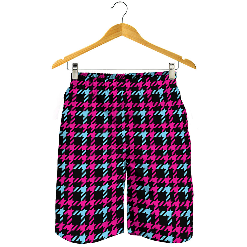 Blue Pink And Black Houndstooth Print Men's Shorts