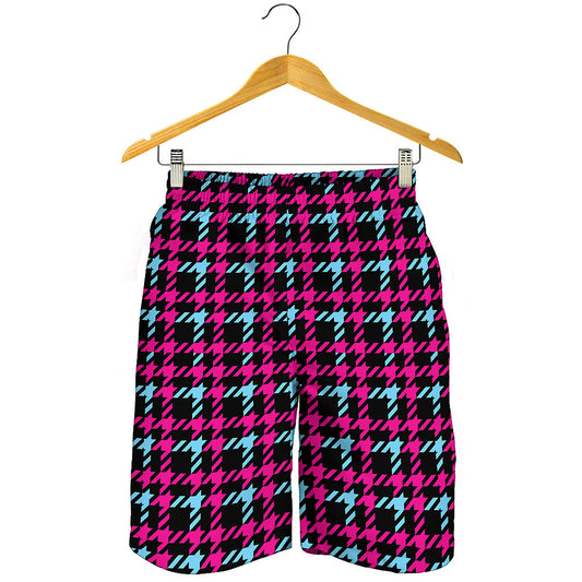 Blue Pink And Black Houndstooth Print Men's Shorts