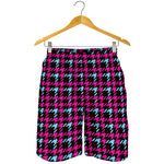 Blue Pink And Black Houndstooth Print Men's Shorts